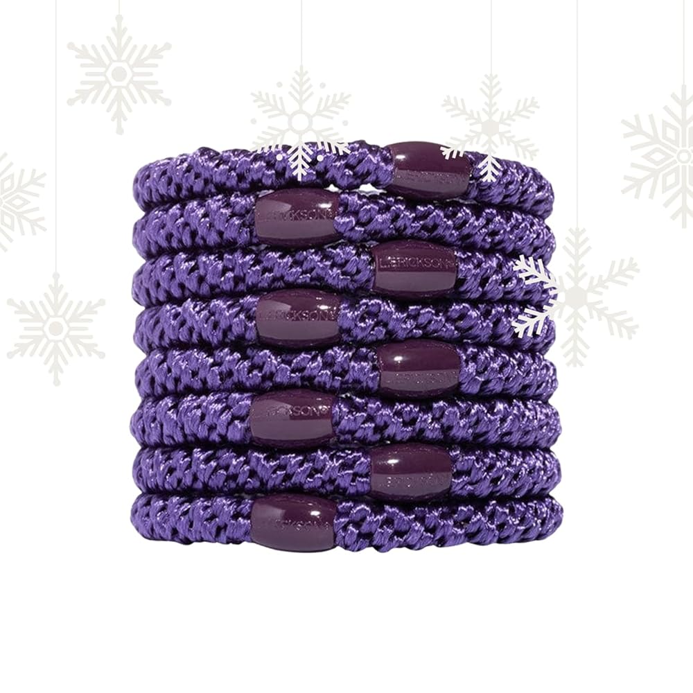 Purple Hair Ties for Thick Hair, Grab & Go Ponytail Holders, 8 Pack, Purple, Thick No-Crease Bands with Strong Hold, Damage-Free Design, Rich Bold Finish | L. Erickson