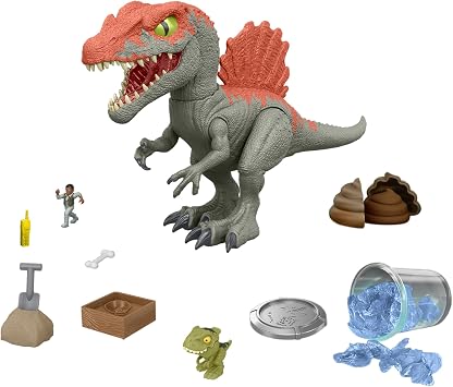 Mattel Jurassic World Cage Crasher Spinosaurus Dinosaur Action Figure & Unboxing Toy, Sand & Gel & Dough, Breakout & Discovery & Rescue Play, HTP71
