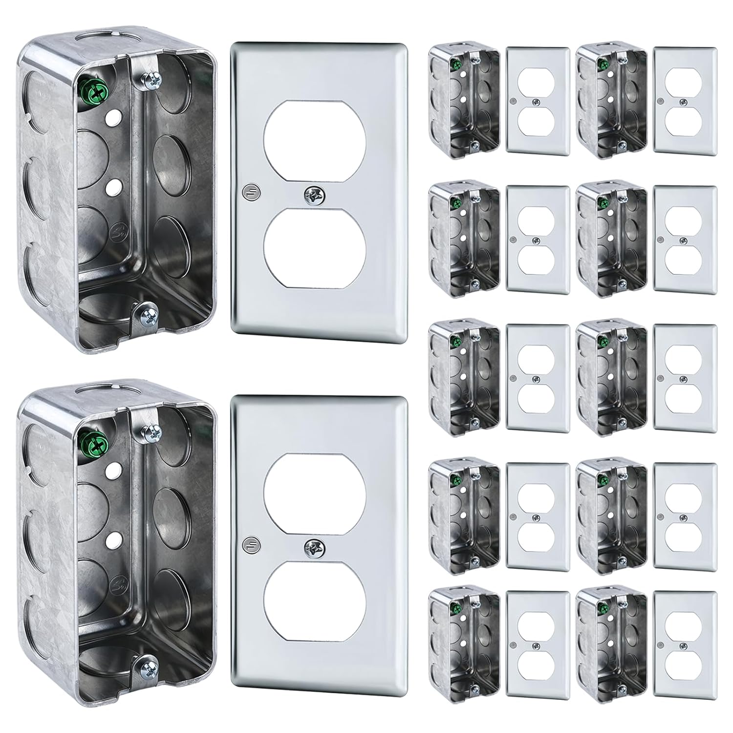 4"x2" Electrical Box with Cover, Metal Electrical Outlet Box 1-Gang 1-7/8" Deep, Ten 1/2'' Knockouts, 12 Set