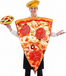 2 Pcs Pizza Costume with Hat Realistic Pepperoni Pizza Adult Funny Halloween Costume Set Funny Mens Food Couple Match Women Halloween Outfit Unisex Cosplay Party Trick or Treating
