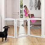 ZJSF Freestanding Foldable Dog Gate for House Extra Wide Wooden Grey Puppy Gate Stairs Dog Gates Doorways Tall Pet Gate 24 Height 3 Panels Pet Fence