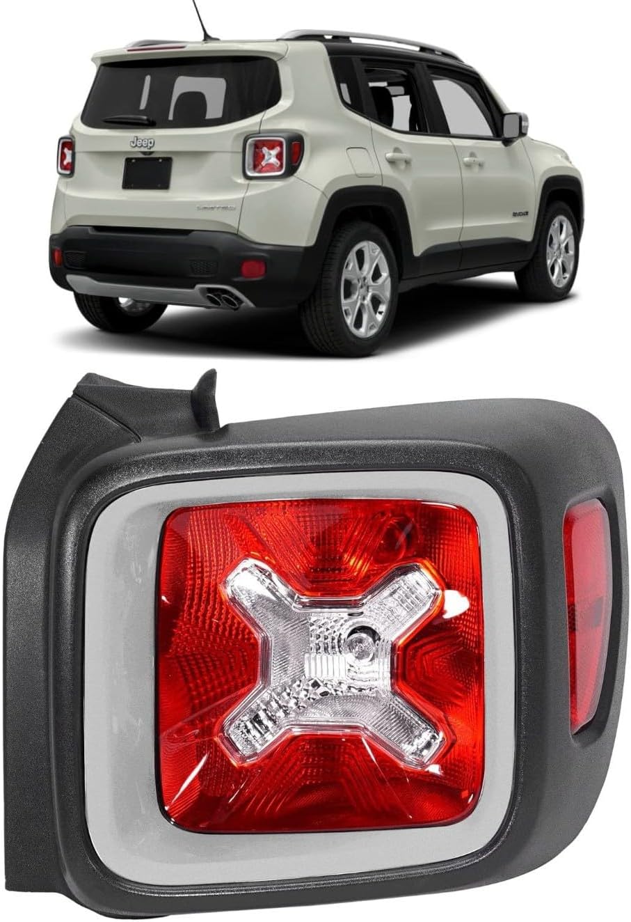 Replacement Tail Light Assembly Compatible with Jeep Renegade 2015 2016 2017 2018 2019 2020 2021 2022 Brake Light Rear Lamp Chrome Bezel (Passenger Side)