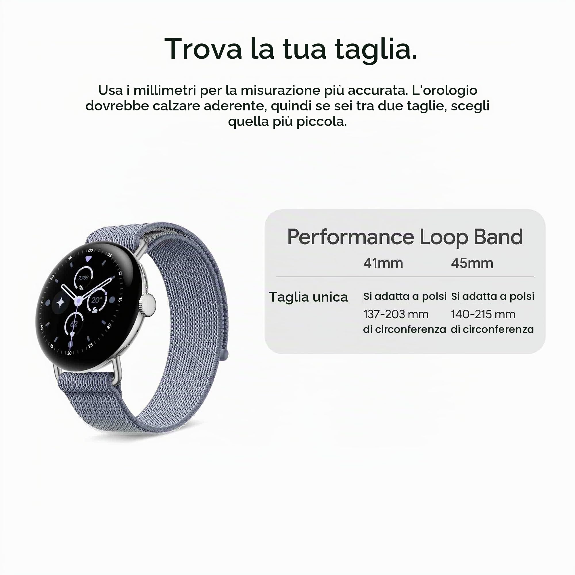 Cinturino Performance Loop per Google Pixel Watch - Compatibile solo con Pixel Watch 3 e 4 da 45 mm - Grigio argento (Made by Google)