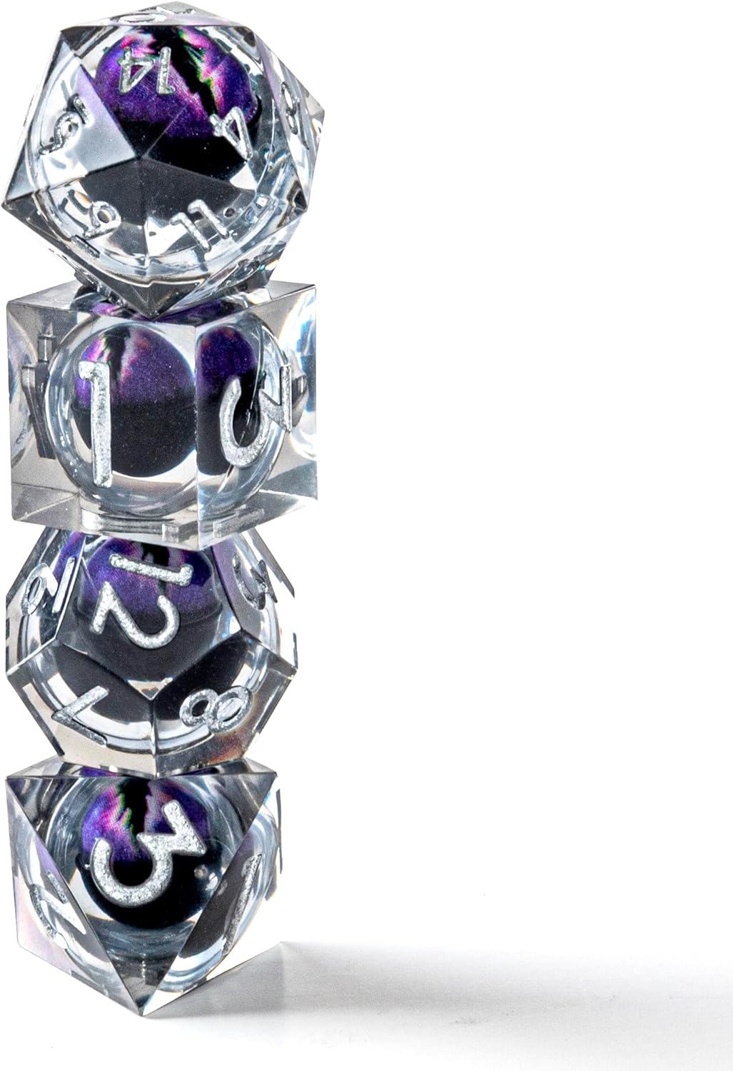 Beholder's Dragon Eye DND Dice Set, 7pcs Liquid Core Dice with Gift Box, Handmade Sharp Edge Resin Dice for Role Playing Dungeons and Dragons Ttrpg(Dark Purple Dragon Eye)