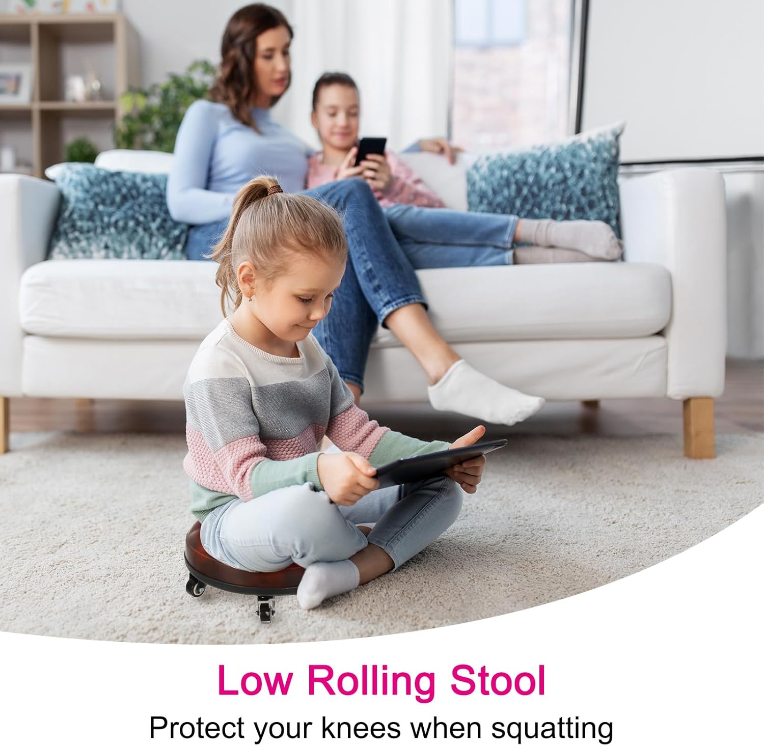 PATIKIL Low Roller Seat Wheel Stool Chair PU Leather Short Low Rolling Stool with Universal Wheel for Home Office Fitness (Gold), 5.1" Height