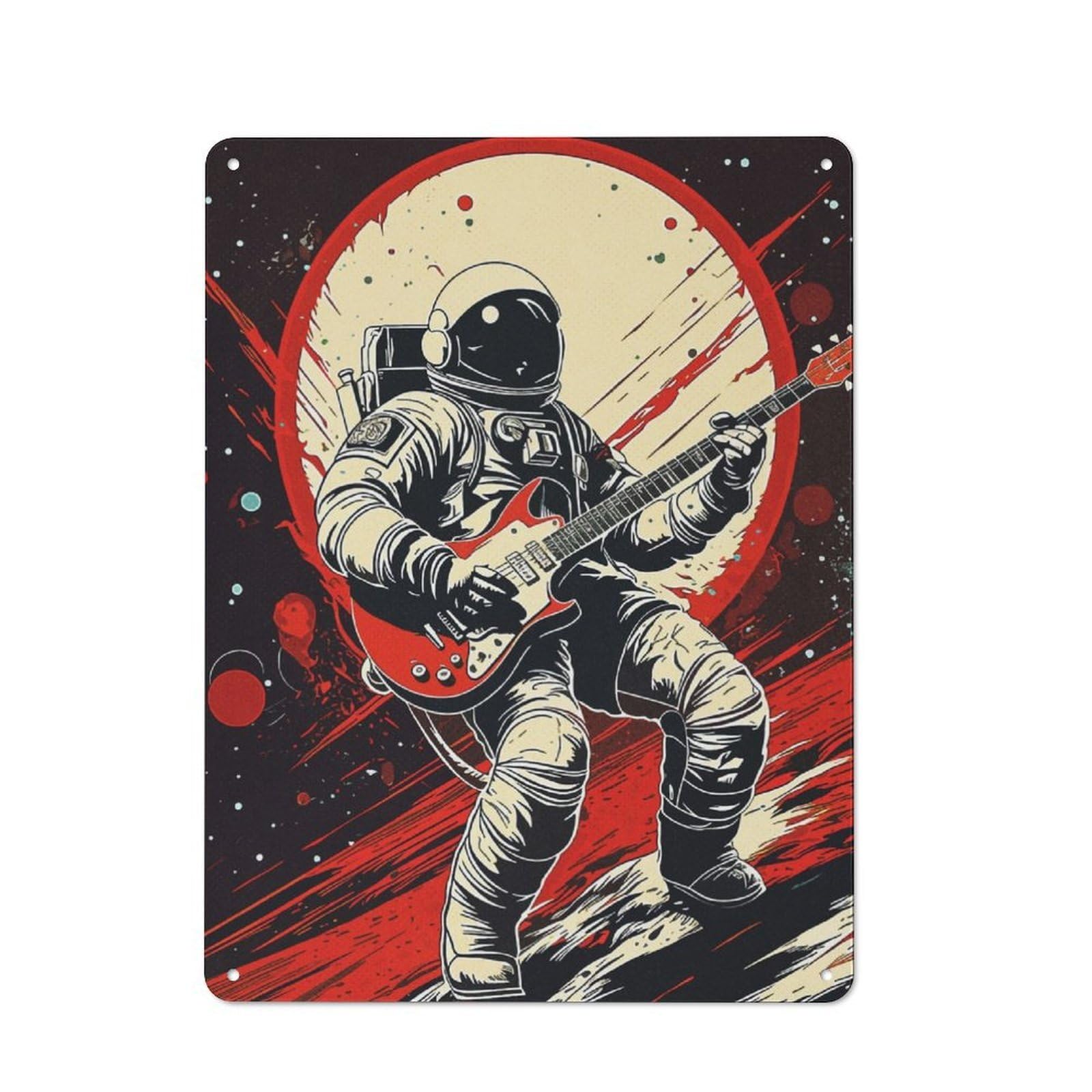 Junmoney Music Astronaut Metal Sign 40X30cm With For Garage Wall, Vintage Decor, Tin Sign Wall Decor For Garages And Workshops