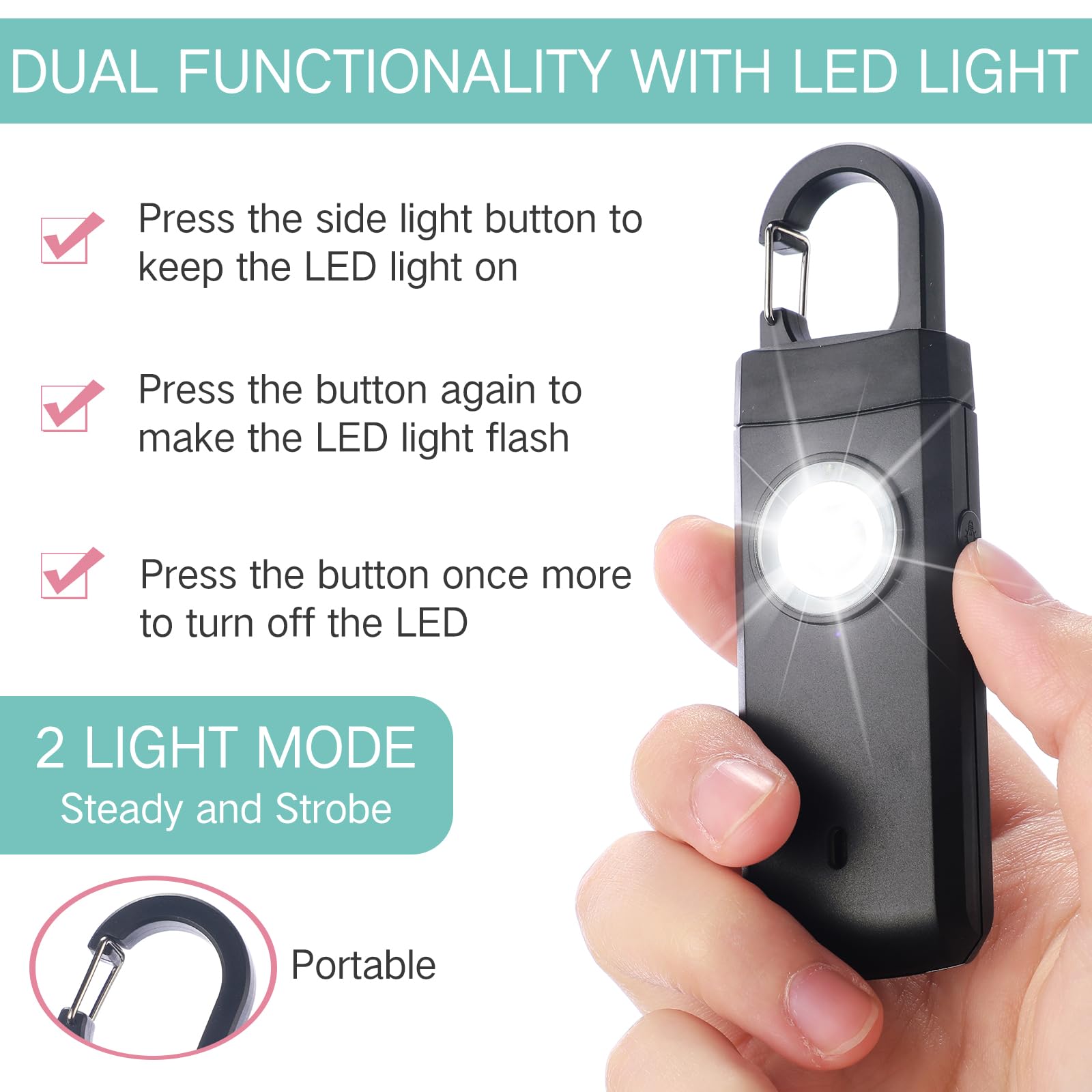 Tellegloww 6 allarmi di sicurezza personale ricaricabili per donne, 130 dB, suono forte, sirena personale con portachiavi a LED per autodifesa per figlia, anziani, anziani, studenti adolescenti (nero