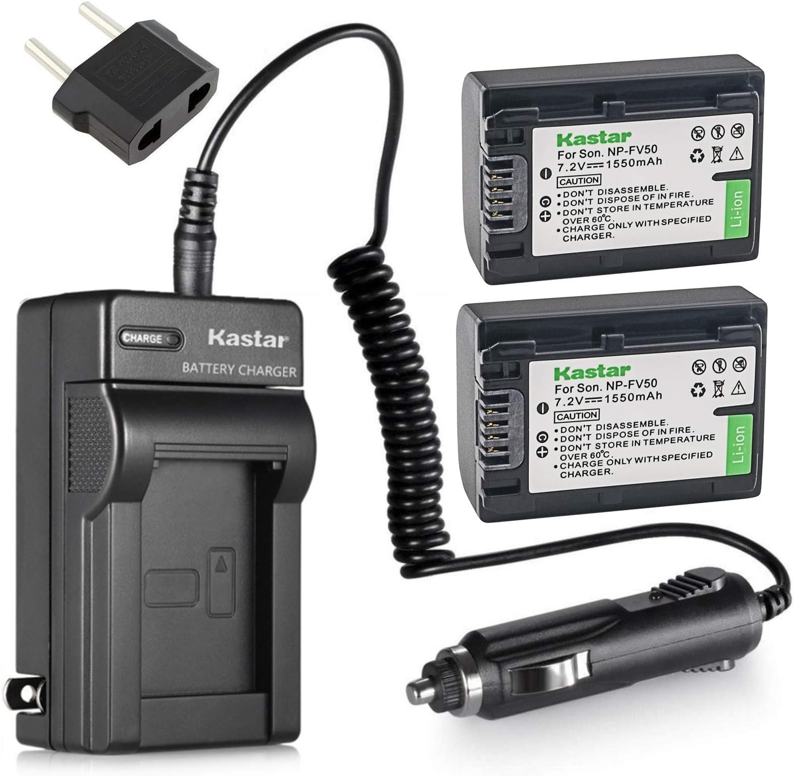 Kastar Battery 2 Pack + Charger for Sony NP-FV30 NP-FV40 NP-FV50 & Sony Handycam HDR-CX380 430V 900 580V 760V HDR-PJ540 650V HDR-PV710V 790V 810 HDR-TD30V FDR-AX100 DCR-SR DCR-SX HDR-CX HDR-XR Series
