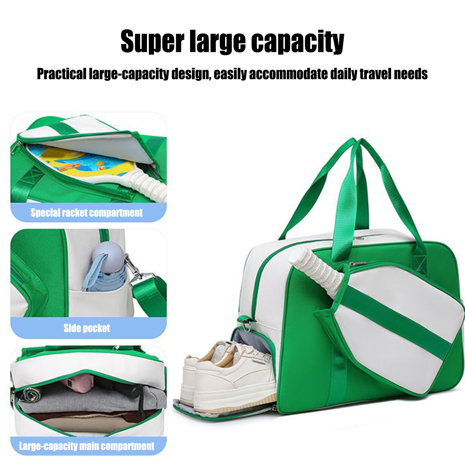 Borsa per pickleball, racchetta da pickleball, borsa sportiva con scomparto per scarpe, grande capacità, per palestra, viaggi, tempo libero, torneo