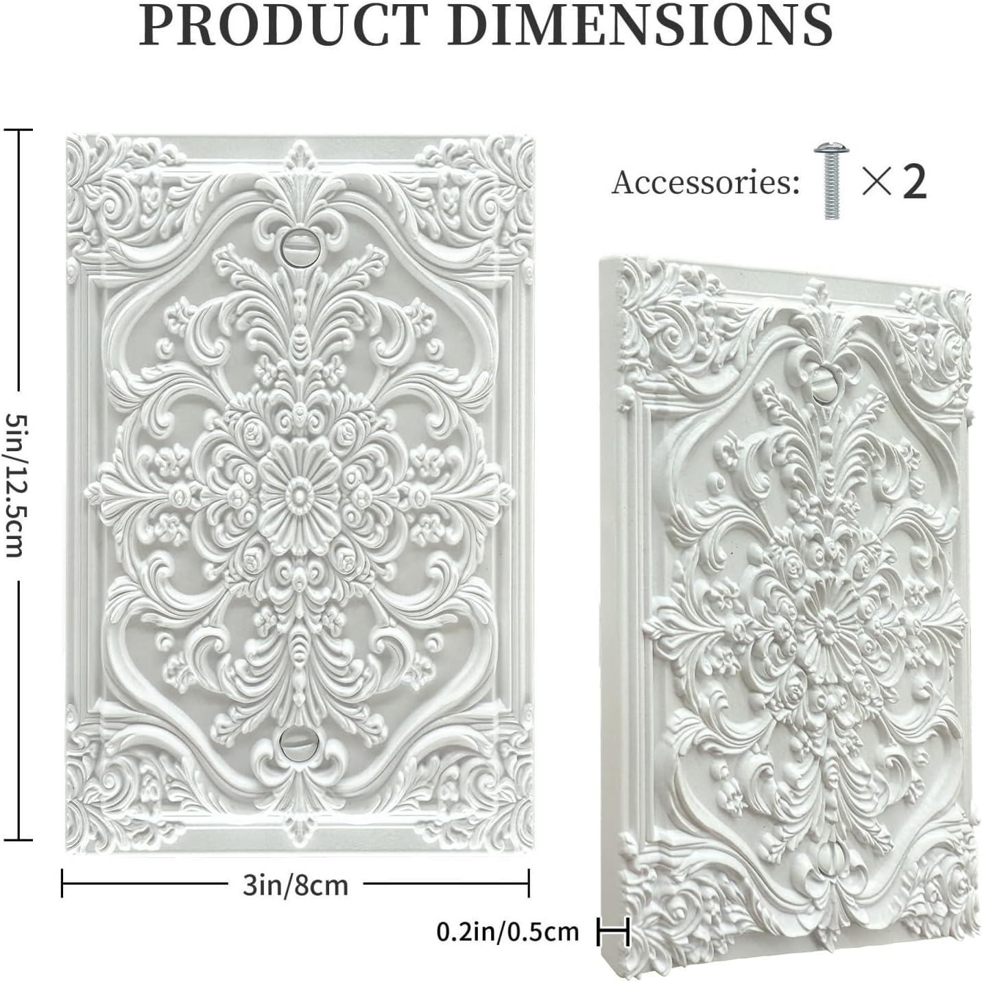 Decorative Light Switch Plate Covers White Flower Elegant 3D Floral Embossed 1 Gang No Device Single Blank Outlet Covers Wall Plate Light Switch Cover Plate for Bedroom Home Decor