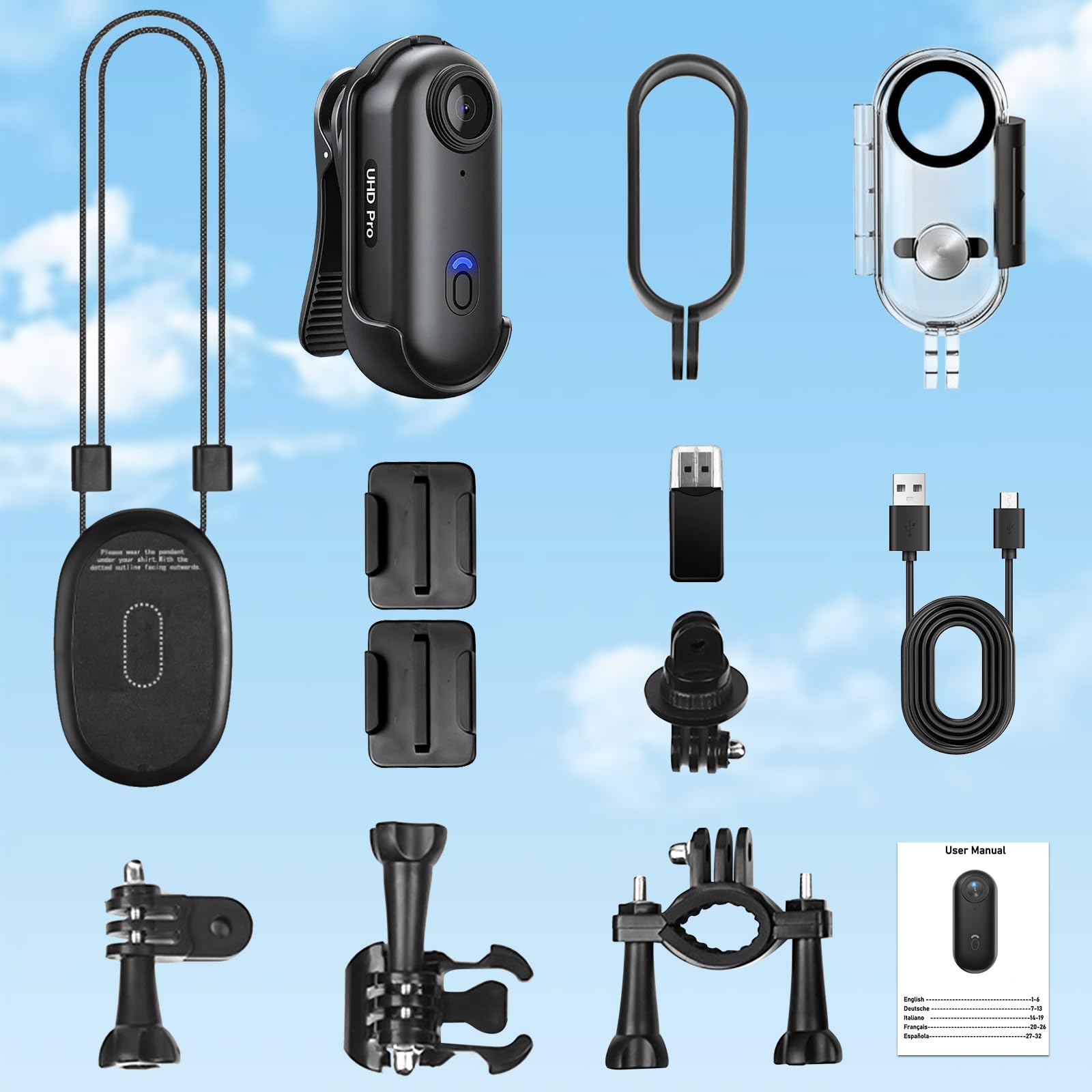 CYI Action Camera 4K Ultra HD con WiFi, Portatile Videocamera Sportiva Impermeabile 30m, Telecamera Casco Moto Con morsetti a 360°，120°Grandangolo, 150 Minuti per Moto/Ciclismo/Sci/Subacquea