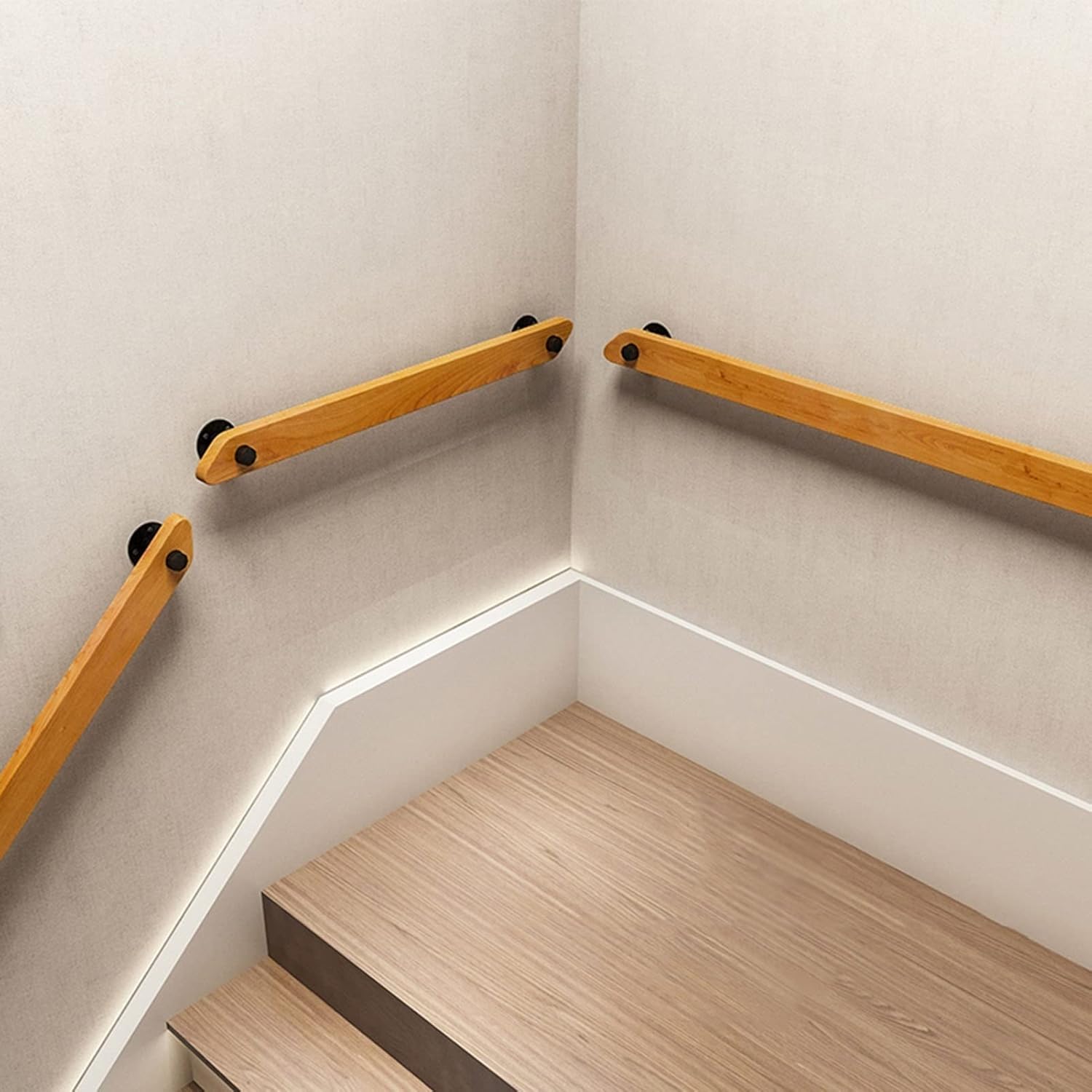 Handrail -Complete Kit. Pine Stair Handrail Solid Wood Safety Hand Rails Staircase Grab Bar for Elderly, Wall Mounted Indoor Lofts Corridor Anti-Slip Stair Banister Decking Railing