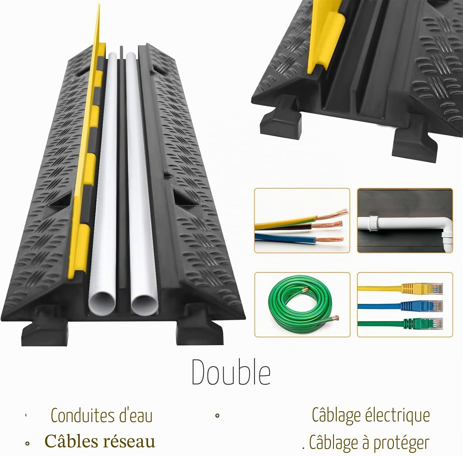 FIVMEN Lot de 2 goulottes de câbles en caoutchouc - 100 x 24 x 5 cm - Protection contre les surcharges pour câbles avec design modulaire - Pour l'extérieur, le bureau, l'atelier, l'entrepôt