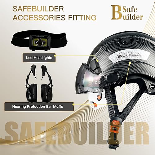 Miniatura 3 de Casco de seguridad para construcción con visera incorporada, casco duro ABS con visera ajustable, protección para la cabeza de trabajo ANSIISEA Z89.1