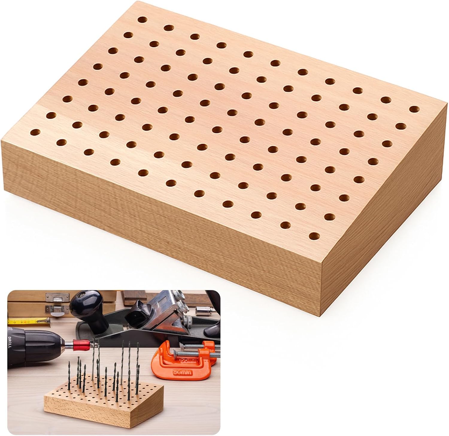 AceOrbit 1/8'' to 3/32'' Shank Bur Holder Stand Wood Rotary Tool Bit Holder Small Drill Bits Organizer Cutting Polishing Buffing Wheel Storage Jewelry Making Tool Block with 88 Holes in 4 mm Diameter
