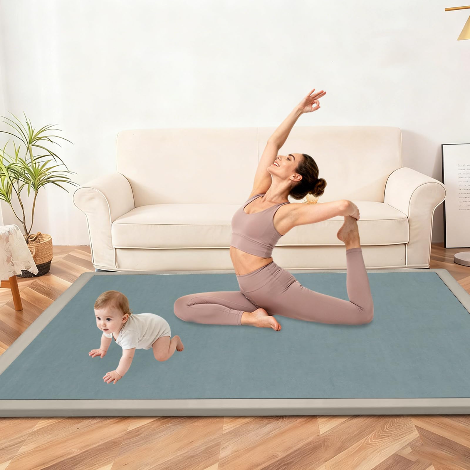 Tapis d'Éveil Antidérapant, 2 CM Épaisseur Tapis d’Éveil et Matelas pour Parc Bébé, Mousse Mémoire Haute Qualité pour Bébé et Enfant Tapis de Jeux, Cadeau bébé Bleu Gris 120 x 120cm