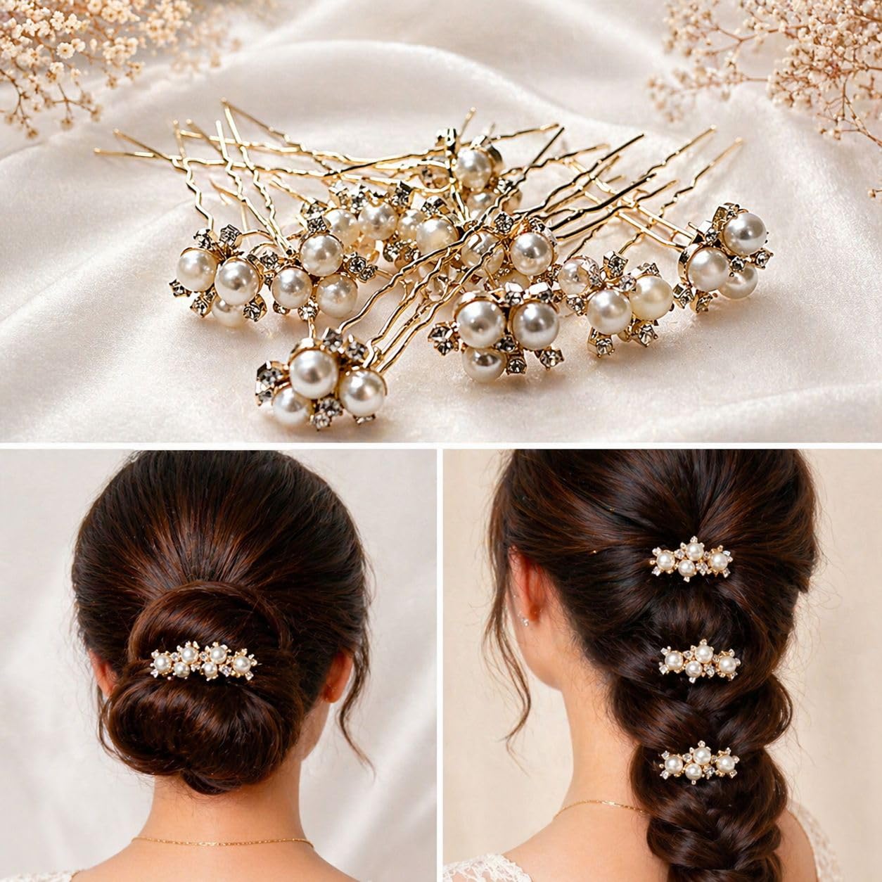Glamora Juda Pins for Hair Bun – 12 Pcs Golden Diamond Pearl U Pins with Rhinestones - Wedding hair accessories for Women, and Bridals beauty accessories-picture-10