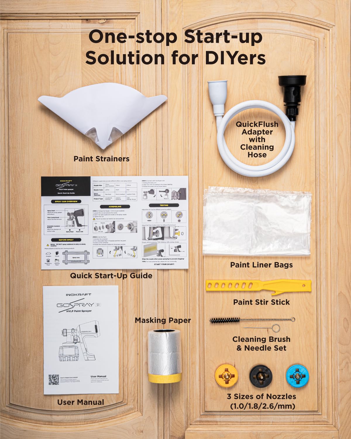 InoKraft Pulverizador de pintura, 1200 ml, HVLP incluye 3 boquillas, 3 patrones y kit de limpieza completo para pintura de casa, muebles, armarios, compatible con manchas, selladores y pinturas de