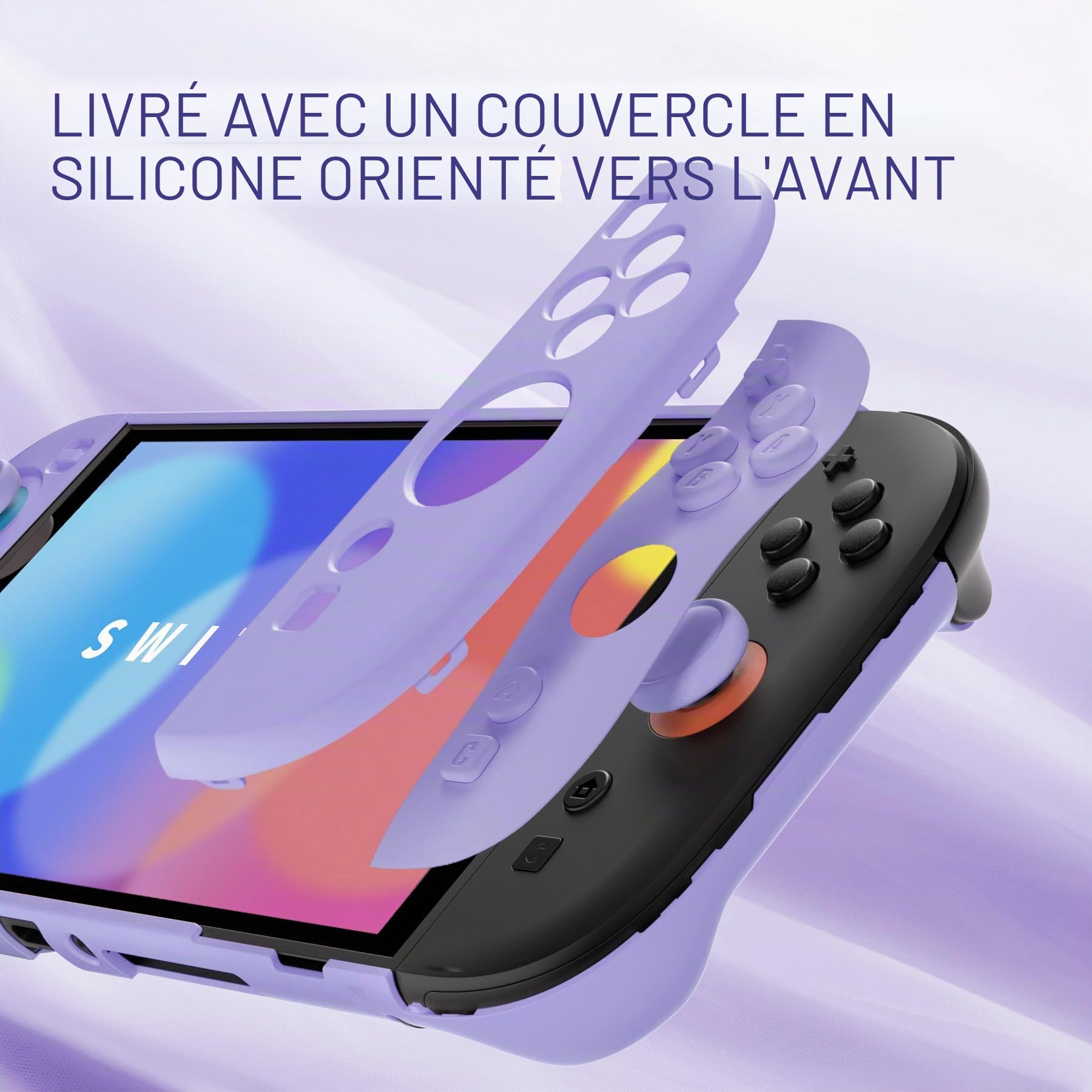 playvital Coque pour Switch 2 Accessoire Protection pour Nintendo Switch 2 Housse Grip pour Joycon avec Capuchon Joystick/Autocollant/Couvre-Boutons,Coque Rigide Dockable-Violet Clair
