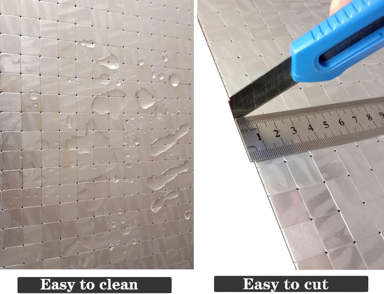 XUANINY Self-Adhesive Metal Backsplash, Peel and Stick Tile for Kitchen Brushed Aluminium Surface Backsplash (10 Silver Stripe)