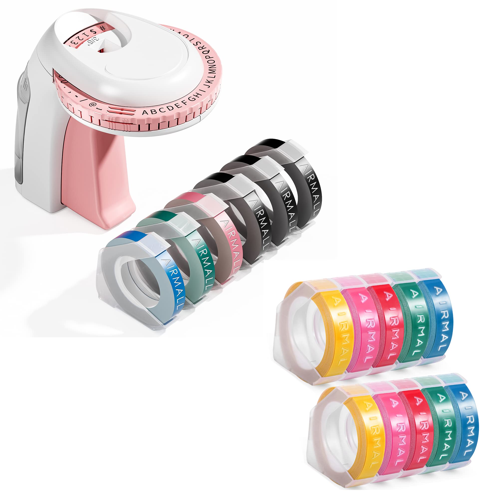 Airmall Omega S Embossing Label Maker Machine with 6 Tapes, 3D Handheld Vintage Embossed Label Printer, Manual Portable Label Makers with 16 Color Rolls for Home School Kitchen and DIY