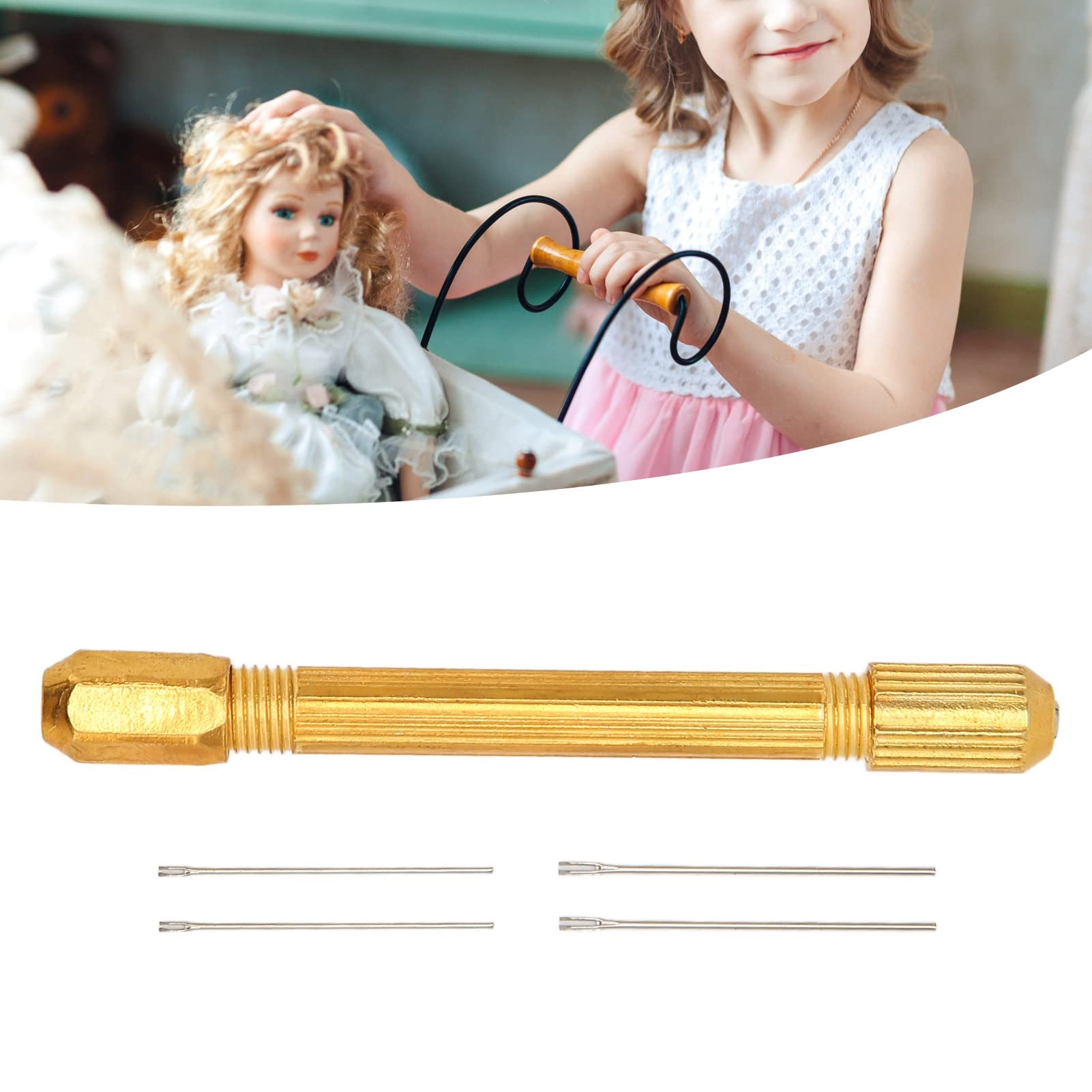 Accessori per Radicazione Capelli Bambole, Strumenti con 4 Aghi 0,6 mm 0,8 mm, Manico in Lega