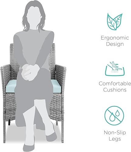 Miniatura 47 de Best Choice Products Juego de 3 piezas de mimbre para conversación al aire libre, muebles de patio que ahorran espacio para jardín con mesa