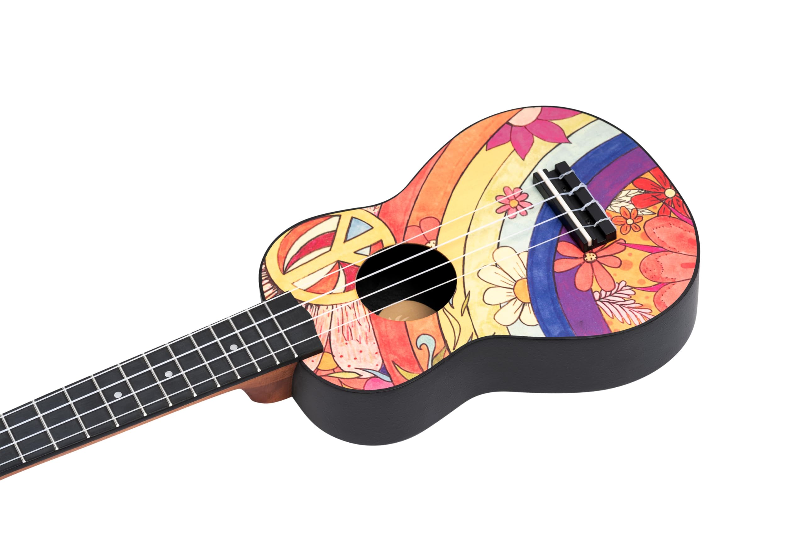 Ortega Guitars Ukulele Soprano Mancino – Acustico – Keiki K2 Series – Accessori Inclusi – Agathis / ABS, Peace ‘68 (K2-68-L)