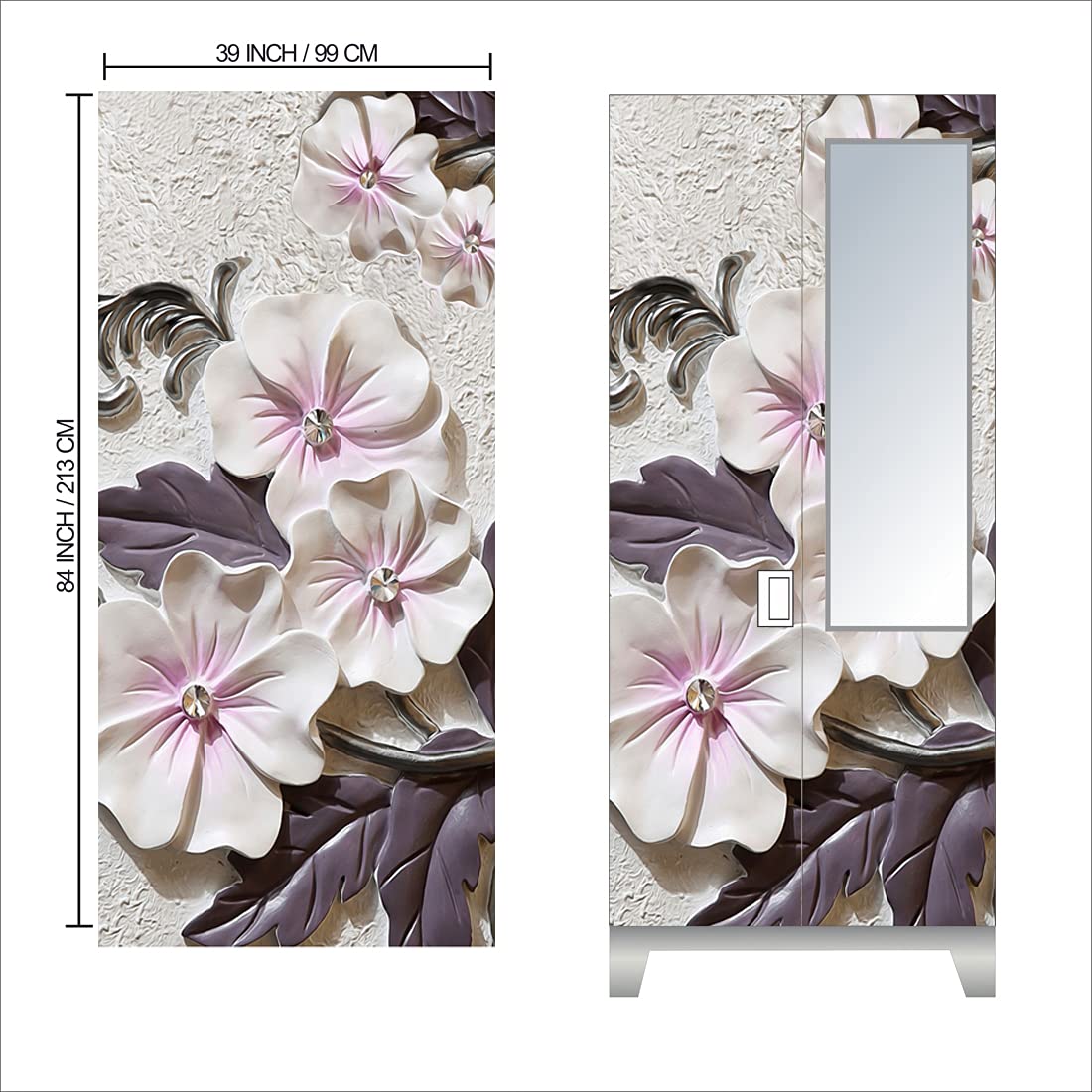 WallWear - Almirah Sticker (Royal Pearl Almira) | Self Adhesive Sticker | Wallpaper & Wall | Door Skin Sticker PVC Vinyl (213x 99) cm for Home Decoration (Stone Flower Almirah)