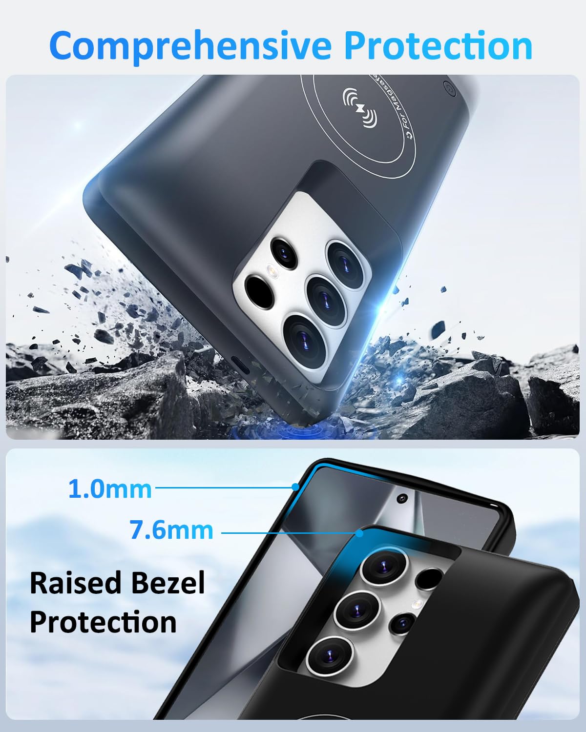 Funda de batería para Samsung S22Ultra/S23Ultra (6.8 Pulgadas), 15000 mAh, Ultrafina, de Alta Capacidad, magnética, Recargable, Carga extendida, Cargador portátil, Color Negro