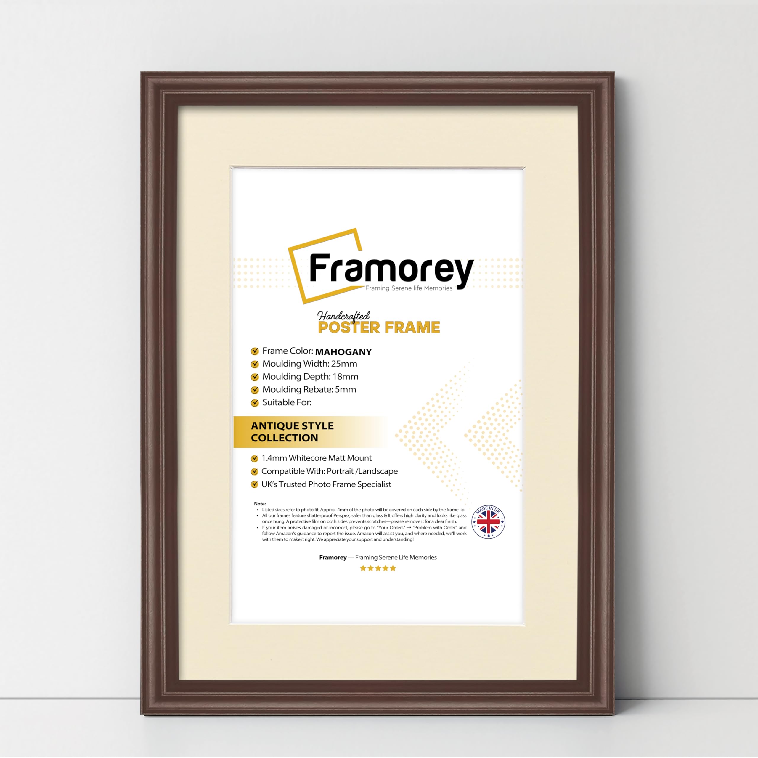 Framorey Framing Serene Life Memories Mahogany With Ivory Mount Framorey Lw Antique Style Photo Frames 28X20" Size Mahogany Picture Frame With 24X16" Size Ivory Mount, Modern Art Picture Frames, Wall Hanging Poster Frame, Photo Print Frames