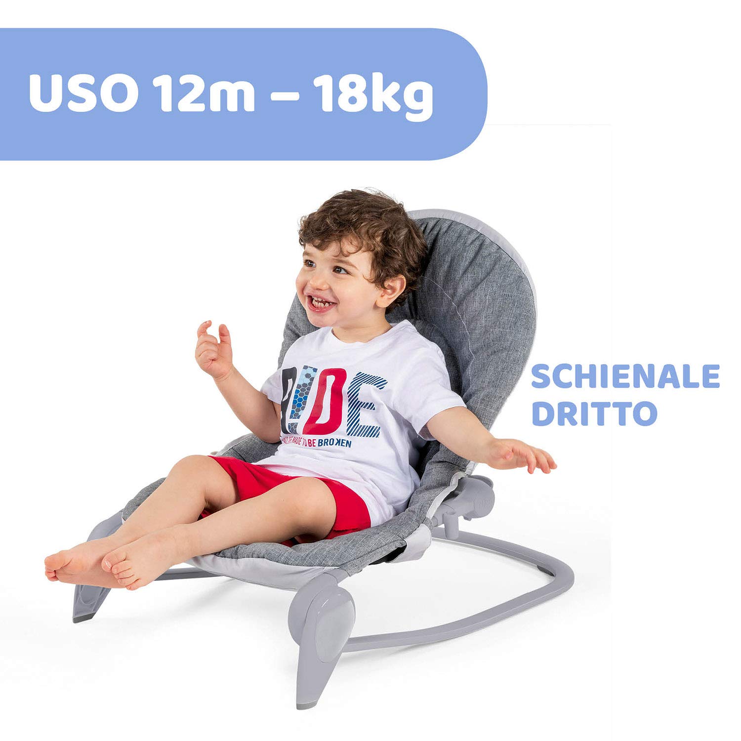 Chicco Hooplà Sdraietta Neonati e Bambini da 0 Mesi a 18 kg, Funzioni Dondolo e Poltroncina, con Barra Gioco, Schienale Regolabile e Cuscino Riduttore, Chiusura Compatta, Grigio chiaro