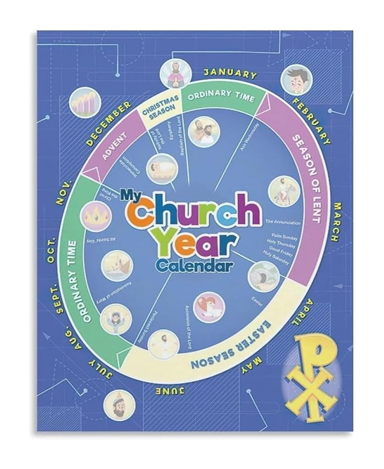 Bylsagwht Unframed Catholic Liturgical Calendar Poster Colors Seasons And Feast Days Guide Canvas Wall-Art For Church(,12X18inch(30X45cm))