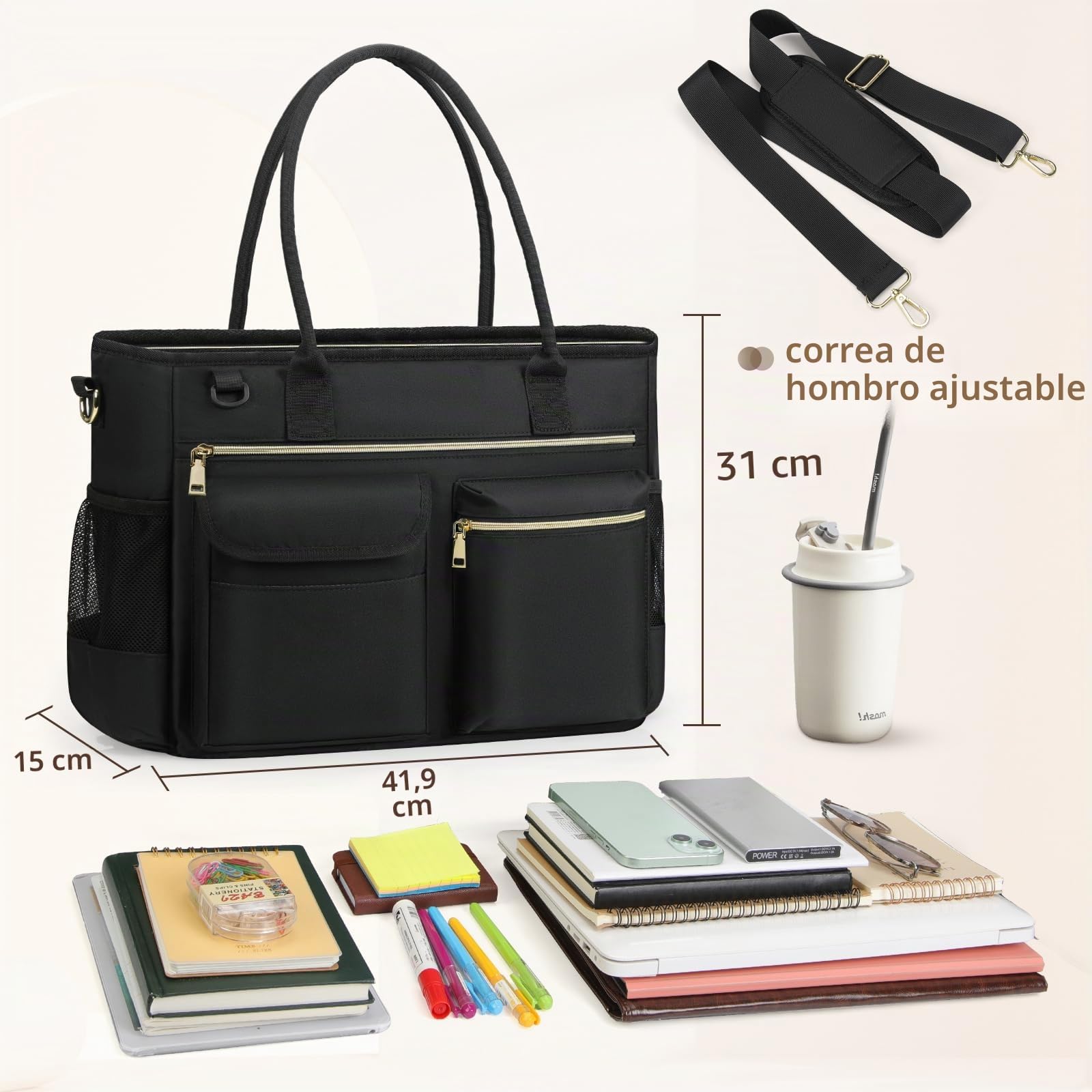 RAINSMORE Maletin Portatil 15,6 pulgadas Mujer Grande Bolso Profesora con Compartimentos Aislantes Bolsa de Trabajo para Enfermera Oficina Universidad Shopper
