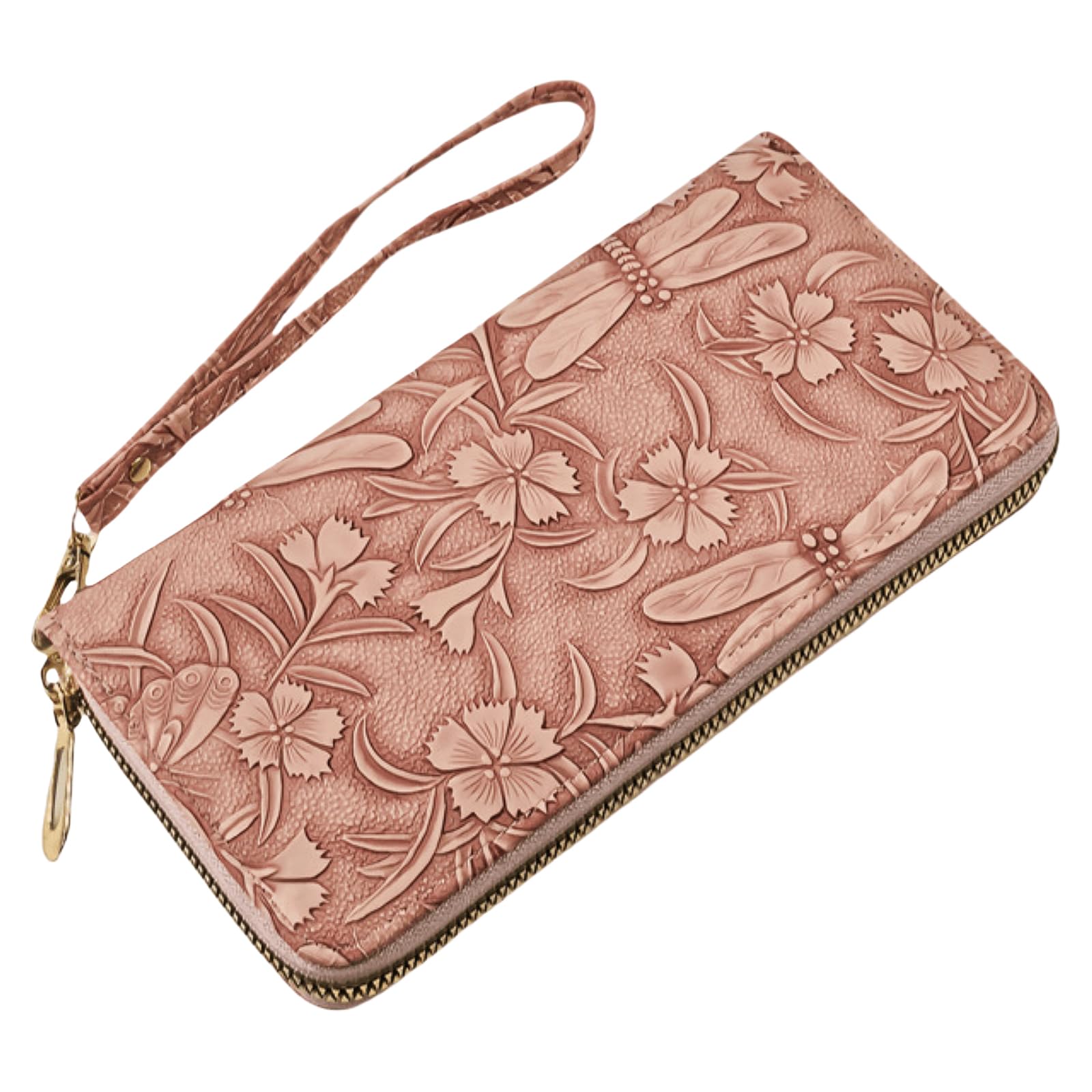 Bakurok RFID Wallets for Women Wristlet Vegan Leather Long Purse Floral Zip Around Clutch Large Capacity Card Holder