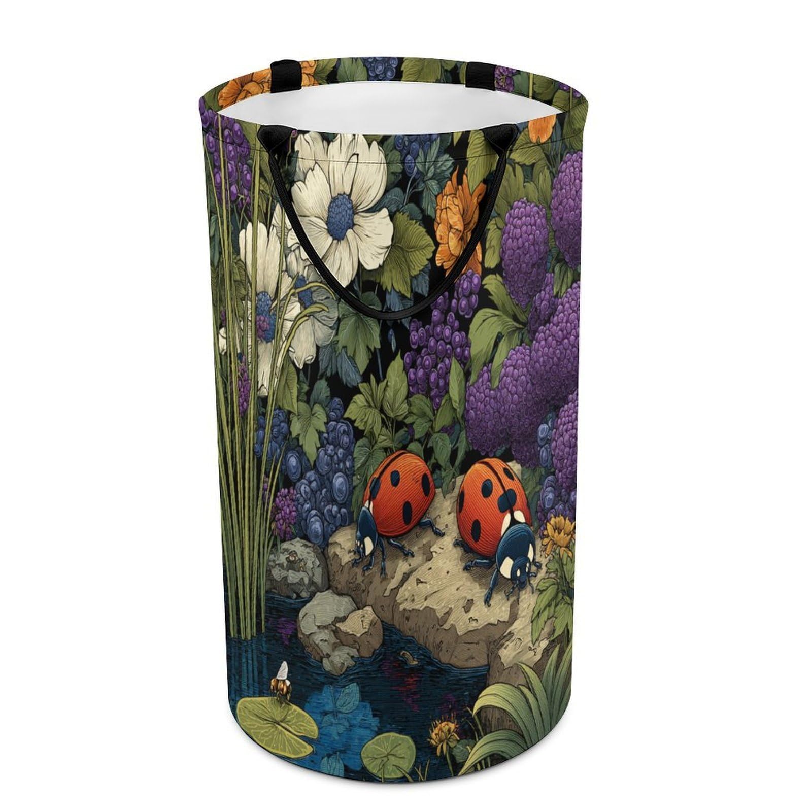 LUYYSKY Vintage Abstract Cute Ladybug Collapsible Dirty Clothes Basket, Colorful Watercolor Spring Garden Botanical Daisies Floral Portable Clothes Storage Basket