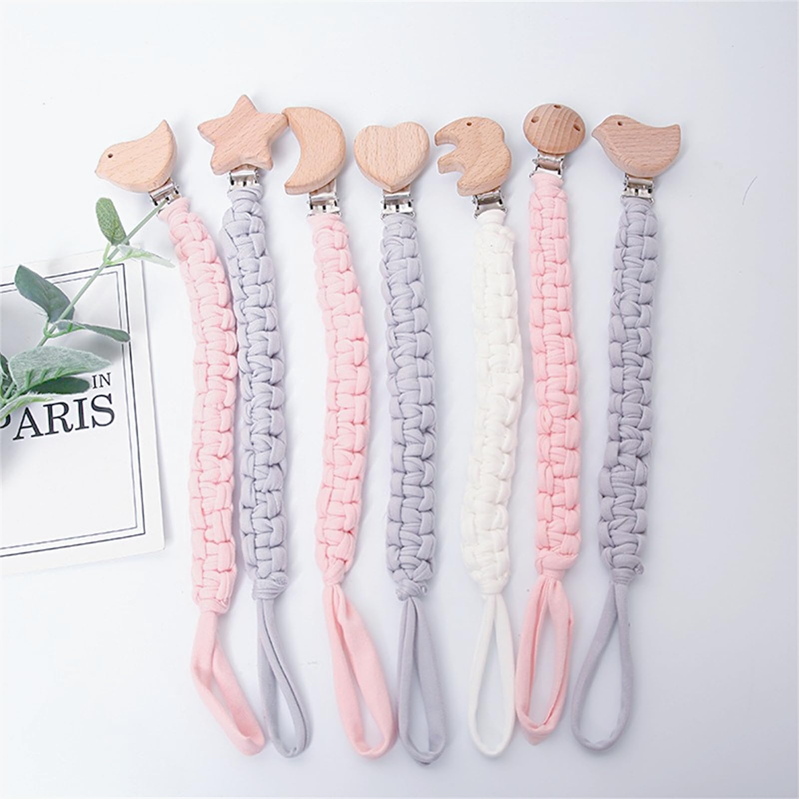 3 cadenas para chupete para bebé, unisex, con clip de plástico, cinta para chupete, tela para babero, pañuelo triangular, tetina, chupete