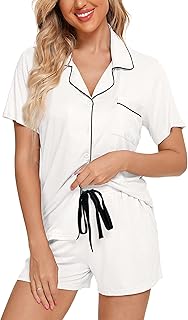 Womens Pajamas Set Short Sleeve Sleepwear Button Down Nightwear Shorts Soft Pj Sets S-XXL