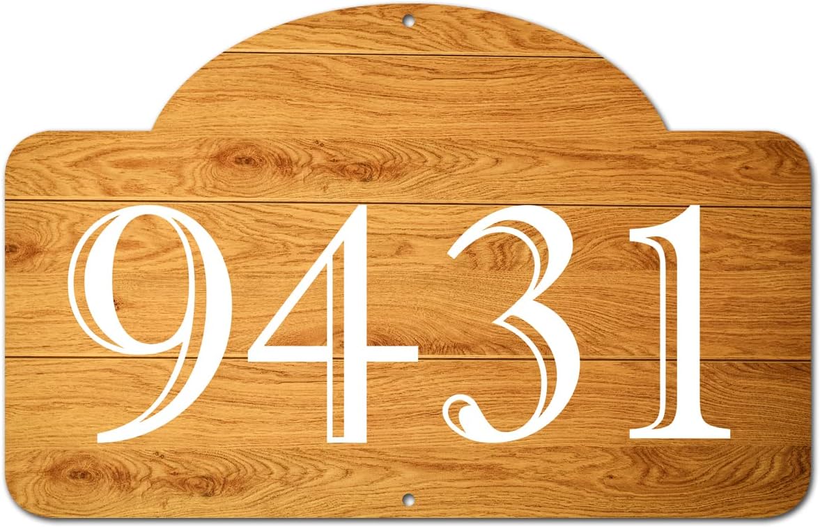 VWAQ Custom Aluminum Sign Home Numbers Address Wood Design Plaque - Single Sided and Reflective Pre-Drilled Holes - AS4S5 Vertical (White)