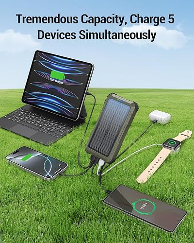 Miniatura 4 de Power-Bank-Cargador solar de 45800 mAh de carga rápida con 3 cables incorporados, linterna LED, batería externa portátil compatible con iPhone, y