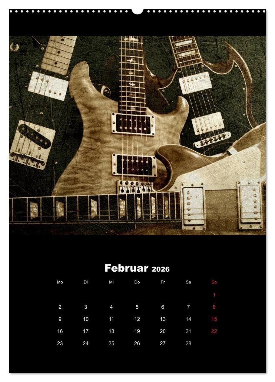Vintage Gitarren (Wandkalender 2026 DIN A2 hoch), CALVENDO Monatskalender: Gitarren im Vintage-Style in Szene gesetzt