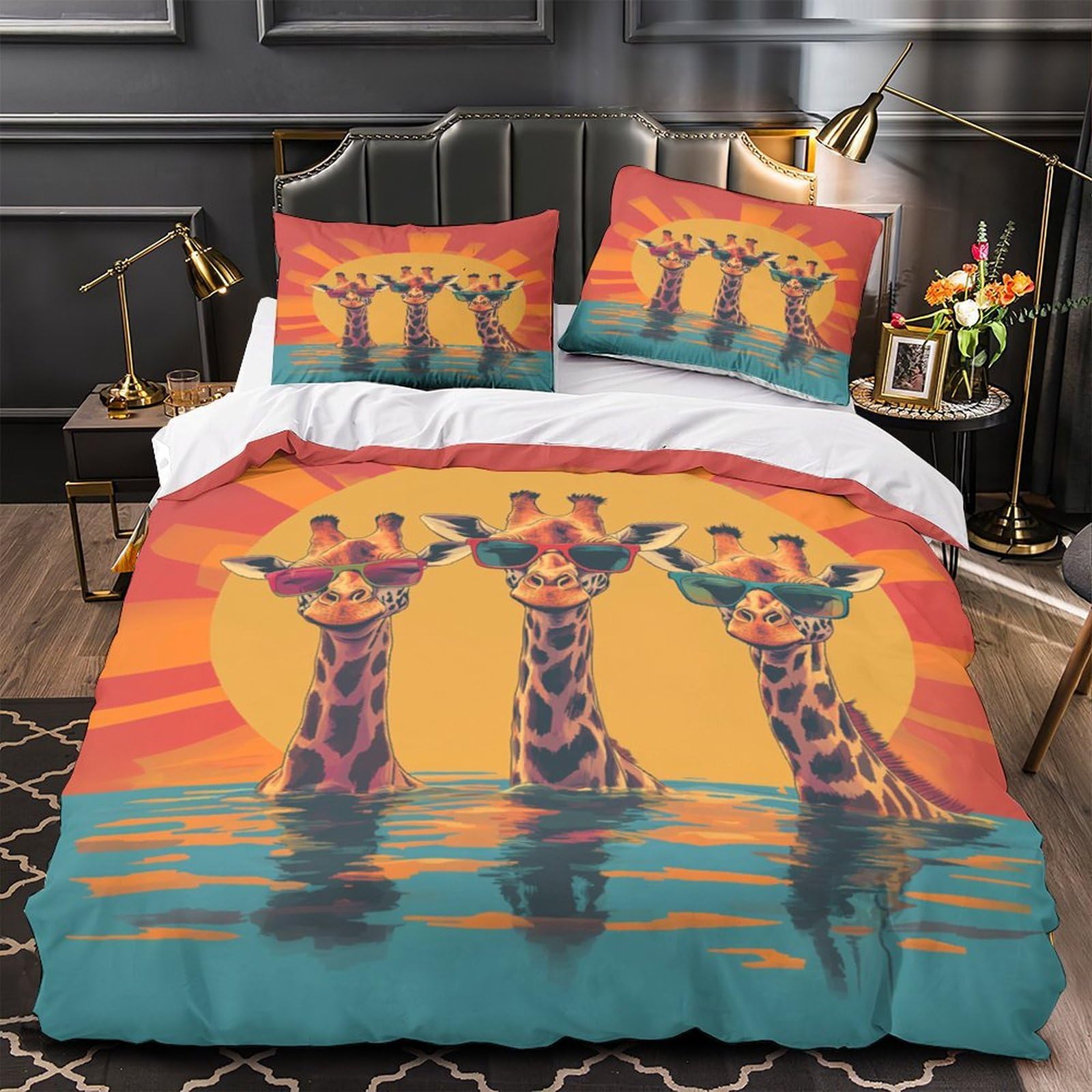 Housse de Couette Tournesol 3D Parure de Lit 200x200cm Microfibre