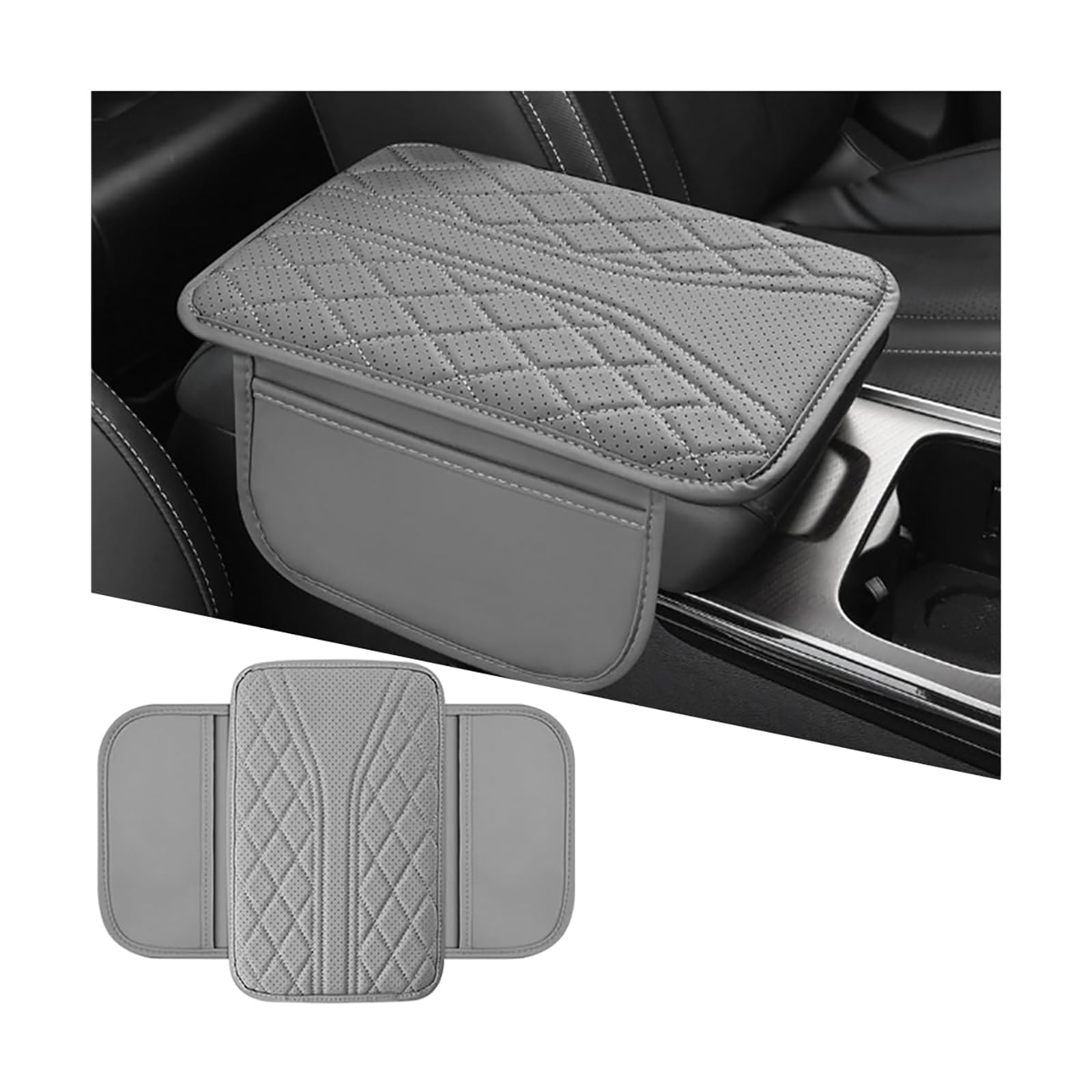 GQTMEUGTZ Car Armrest Cover, for Volvo V60 2. Gen Estate 2018-2022 2023 2024 2025 2026 Leather Console Lid Pad Protector Storage Pockets Cushion Anti-Scratch Mat,B