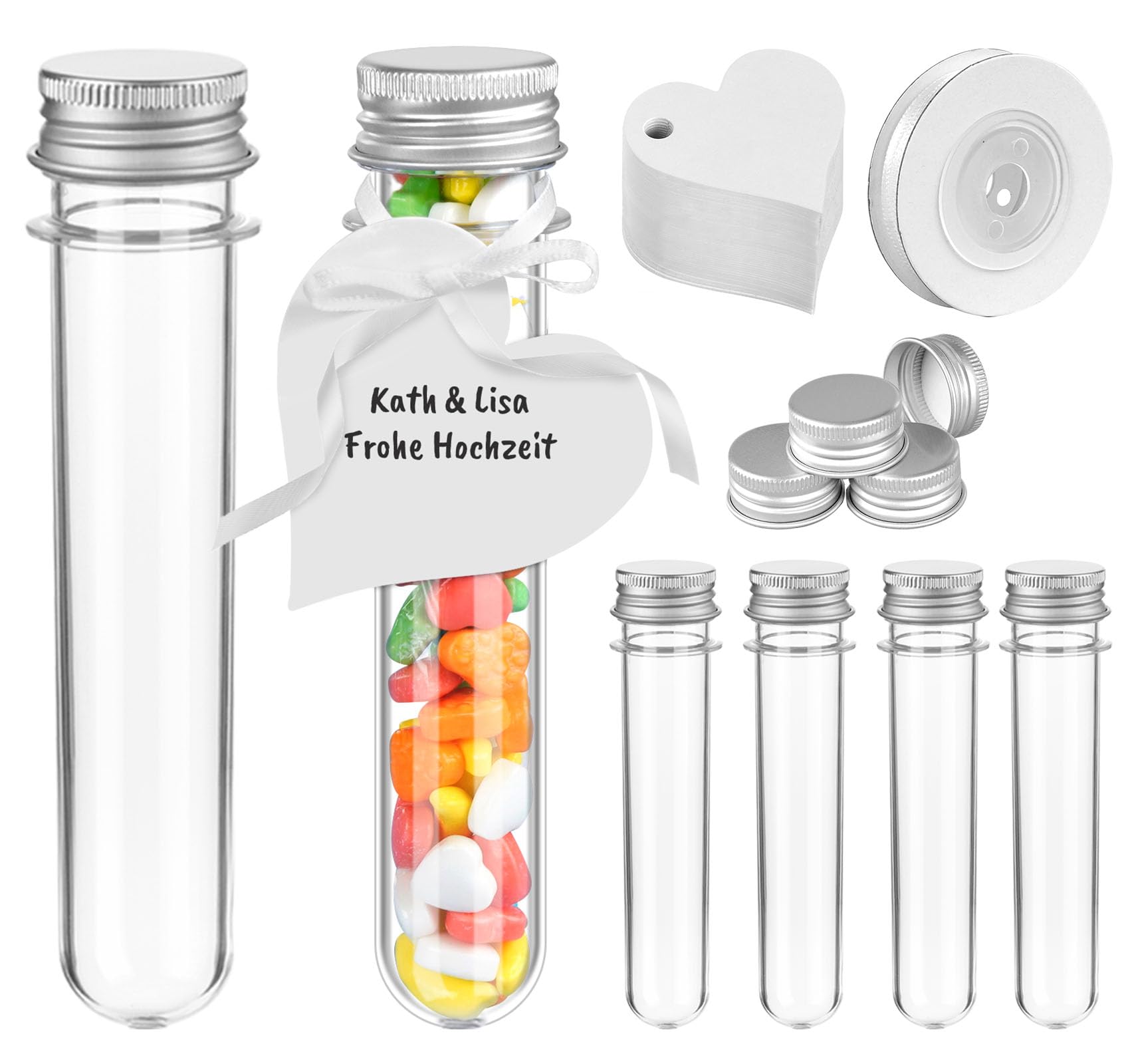 60 Provette Di Plastica Con Tappi - 45 Ml - Trasparenti Per Sali, Caramelle, Spezie - Fai Da Te - Foto 5