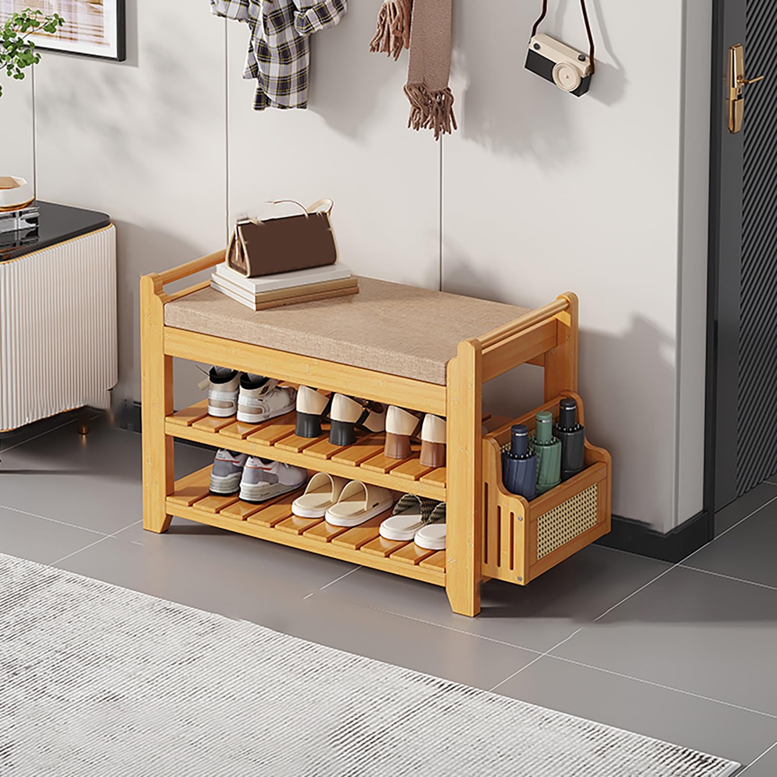 Banc à chaussures en bois 2 niveaux Bois Oril élégant 76cm
