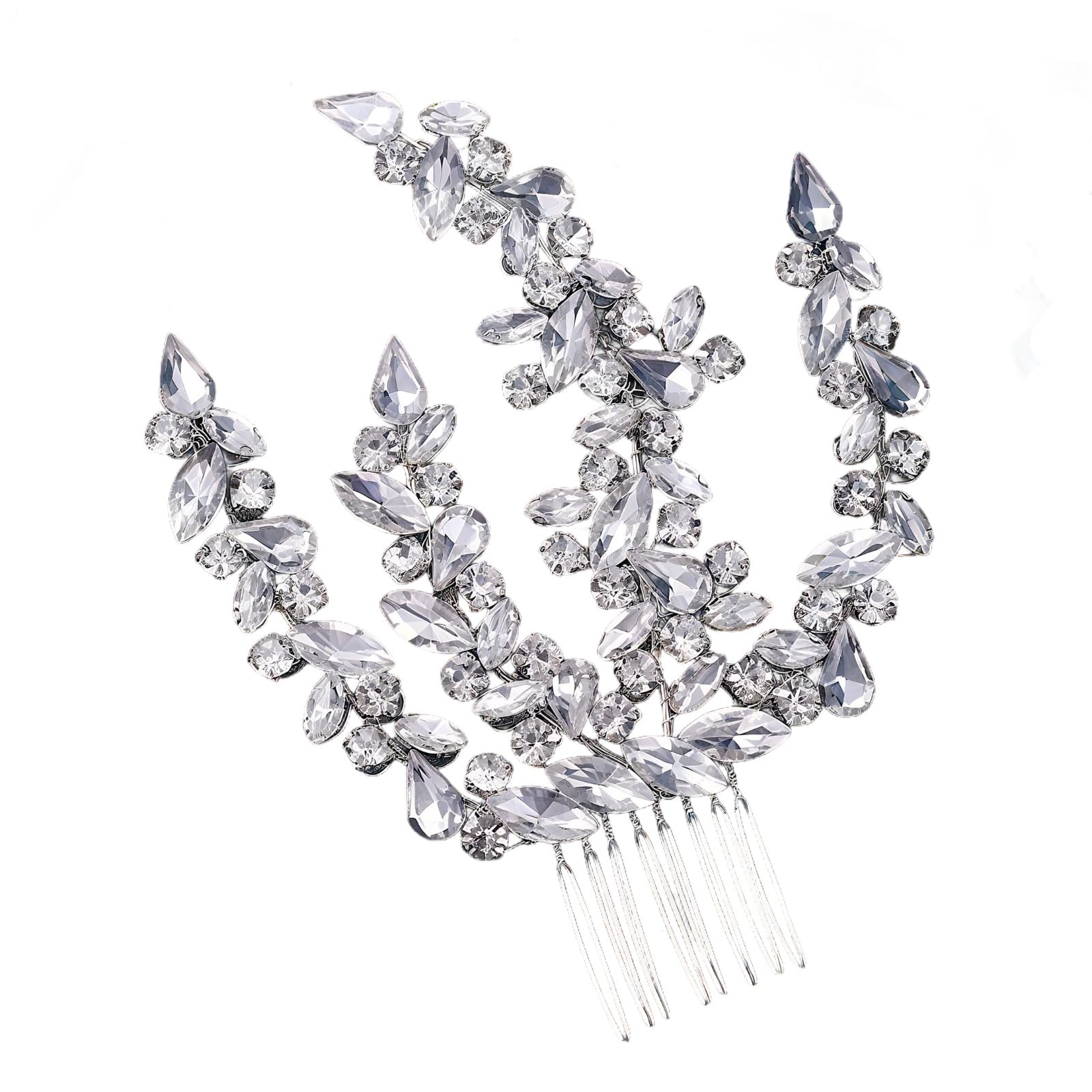Pettine per capelli da sposa con strass argentati, per acconciature da sposa, elegante e stile, lunghezza 5,5 in / 14 cm