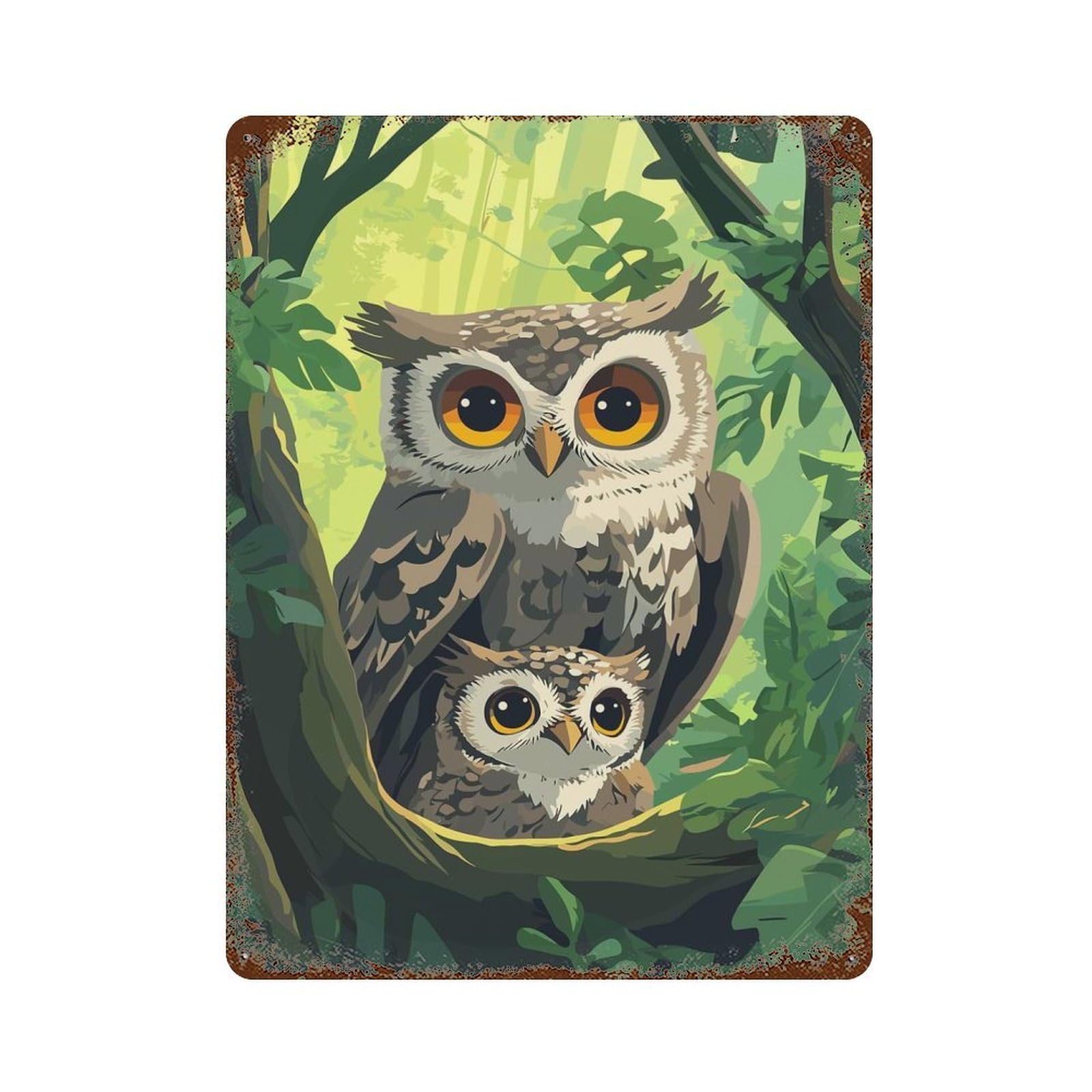 Owl Family in The Forest Retro Metal Sign 15.7"x11.8", for Garage, Bar And Workshop Decor, Shabby Chic Decor