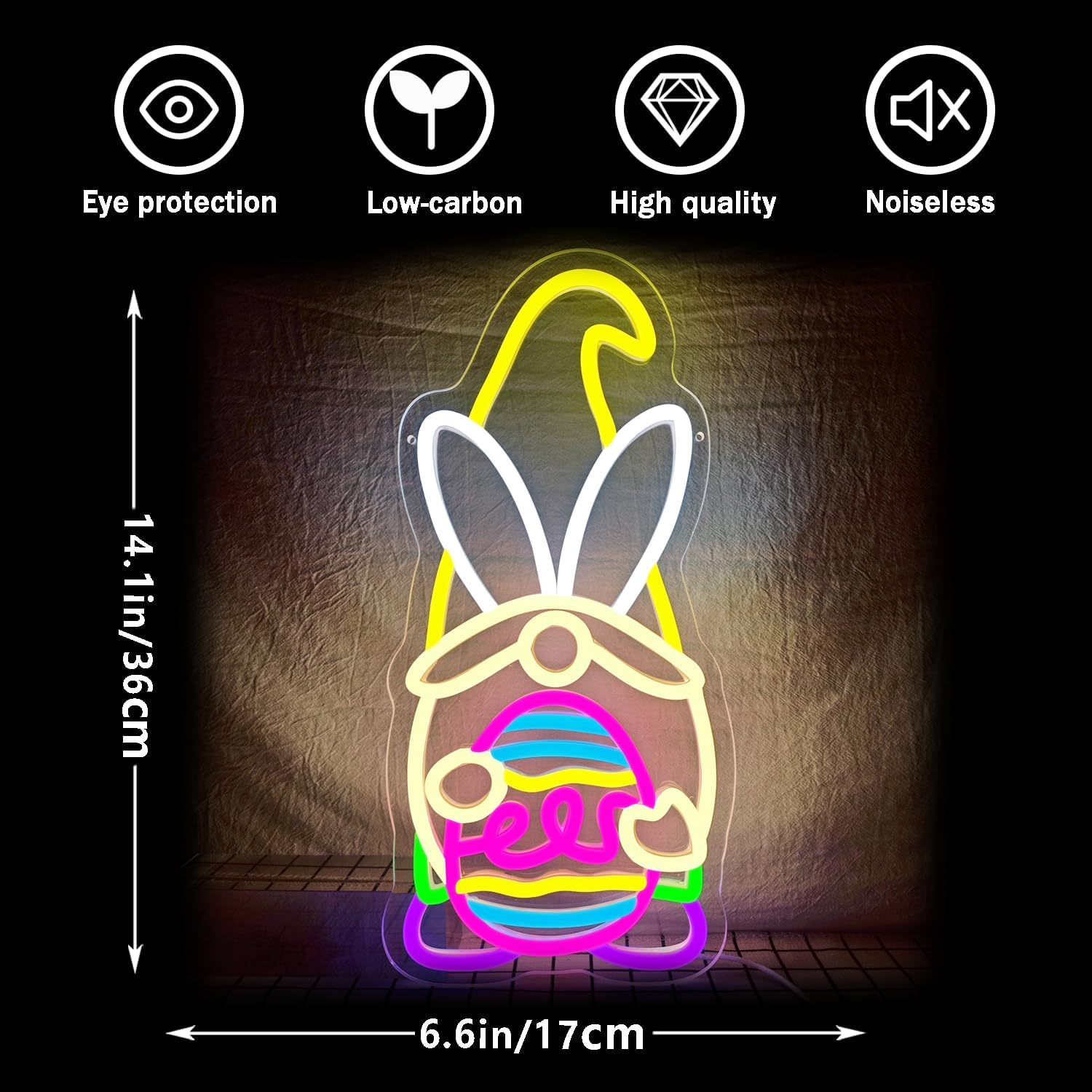 Easter Neon Sign for Wall Decor Dimmable Gnomes Led Sign Neon Light Sign Easter Gnomes Decorations for Home Party Gifts Bedroom Holiday
