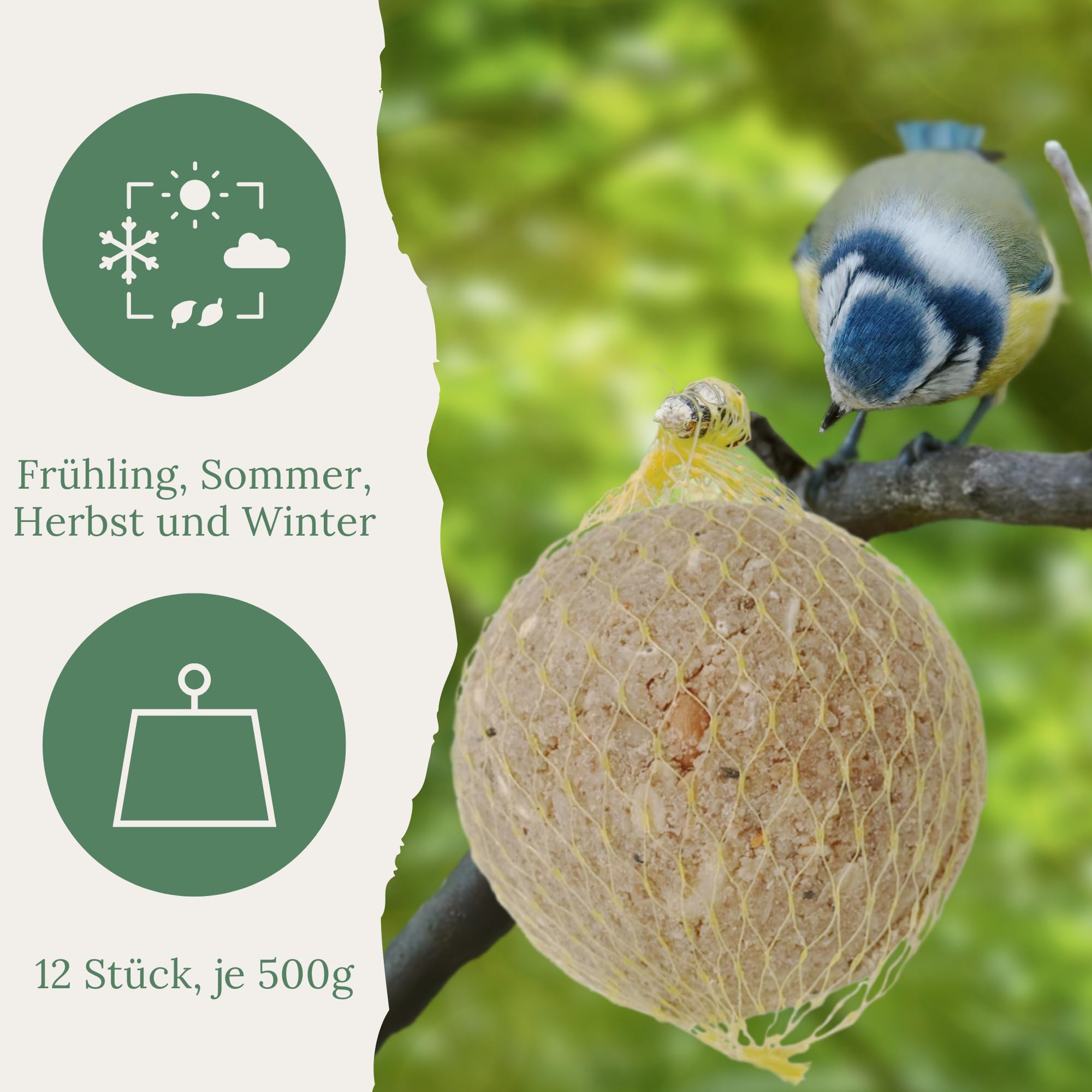 Orni Riesen Meisenknödel mit Insekten 500g | 12 Stück | Leckerer Insektenknödel mit Netz zum Aufhängen | beliebt bei Amseln Meisen und Co | Ganzjahresknödel für Winter, Frühjahr und Sommer
