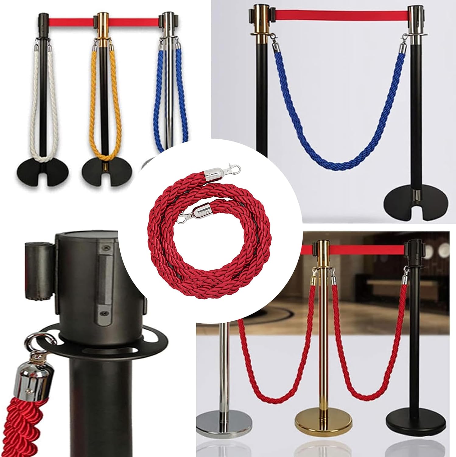 Silver Queue Barrier Rope 1/1.5/2/2.5/ Braided Hemp Queue Control Rope for Crowd Management Stanchion Rope for Event Line Dividers Heavy-Duty Queue Solution